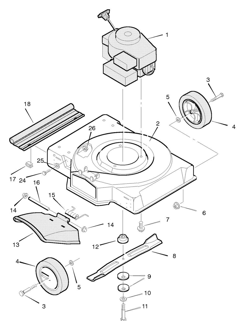 Mower Housing Assembly Diagram and Parts List for 20221AX92B 1996 Briggs and Stratton Lawn Mower
